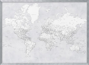 Detailed world map with cities, Siv Poster