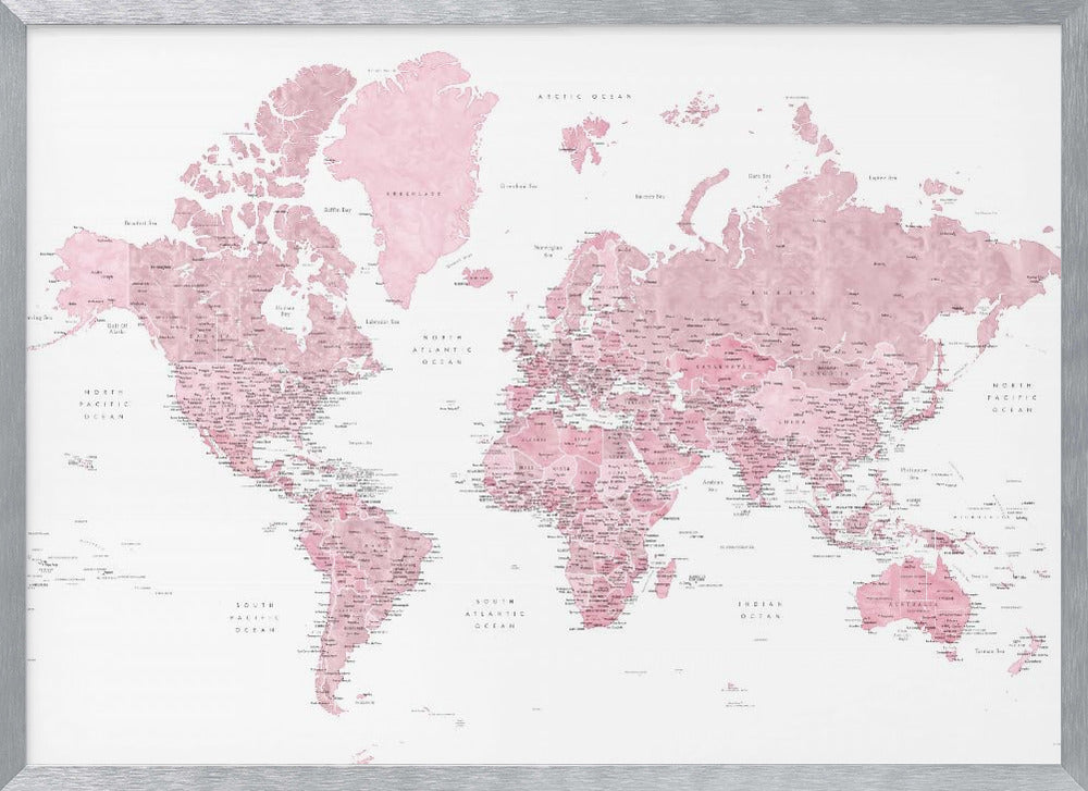 etailed world map with cities, Melit Poster