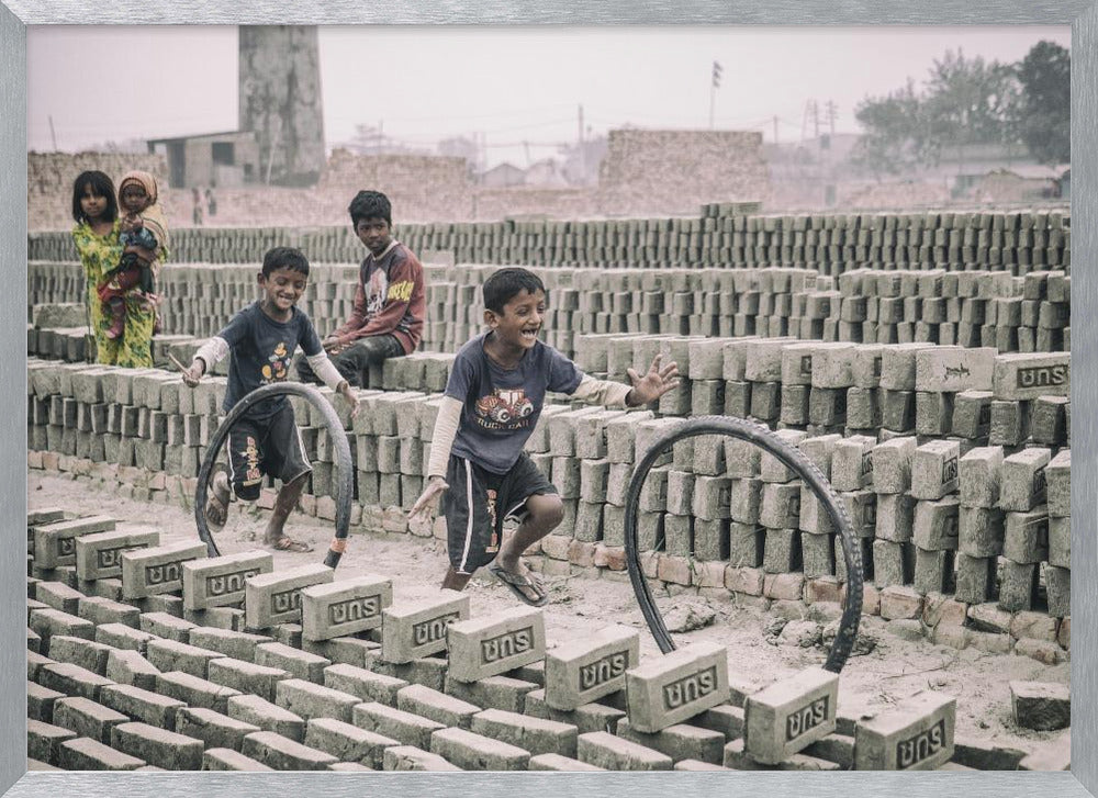 Children games at brickyard in Dhaka Poster