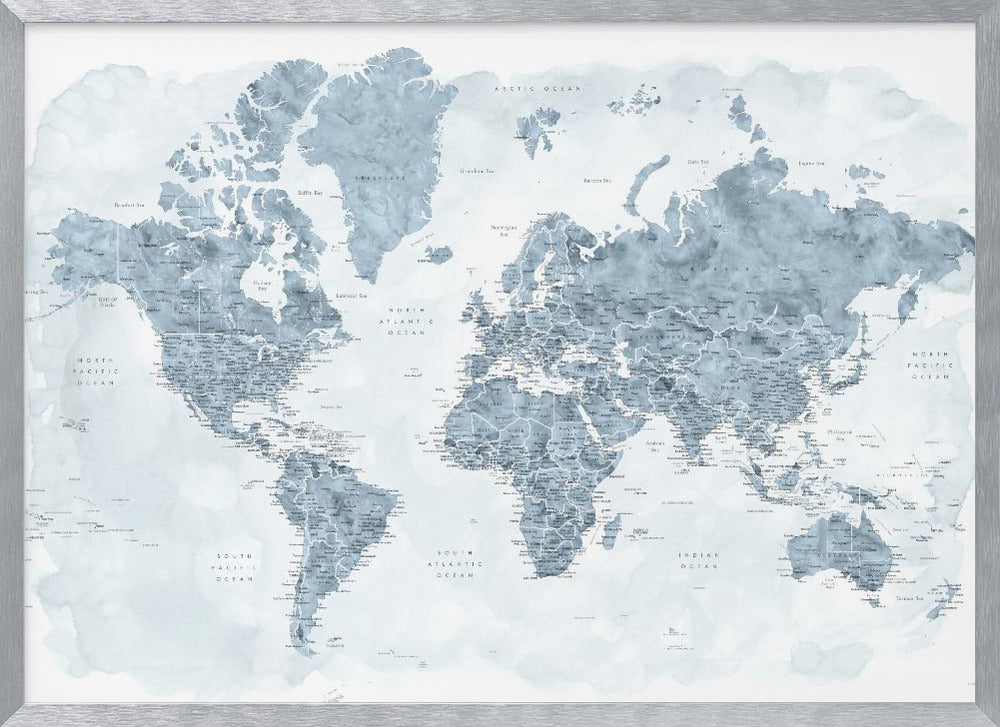 Detailed world map with cities, Jacq Poster