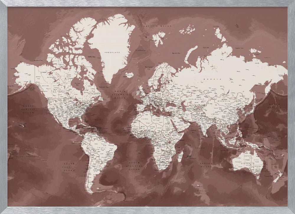 Detailed world map with cities, Hikmat Poster