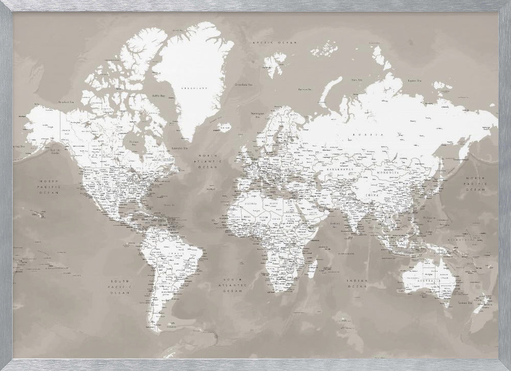 Detailed world map with cities, Orien Poster