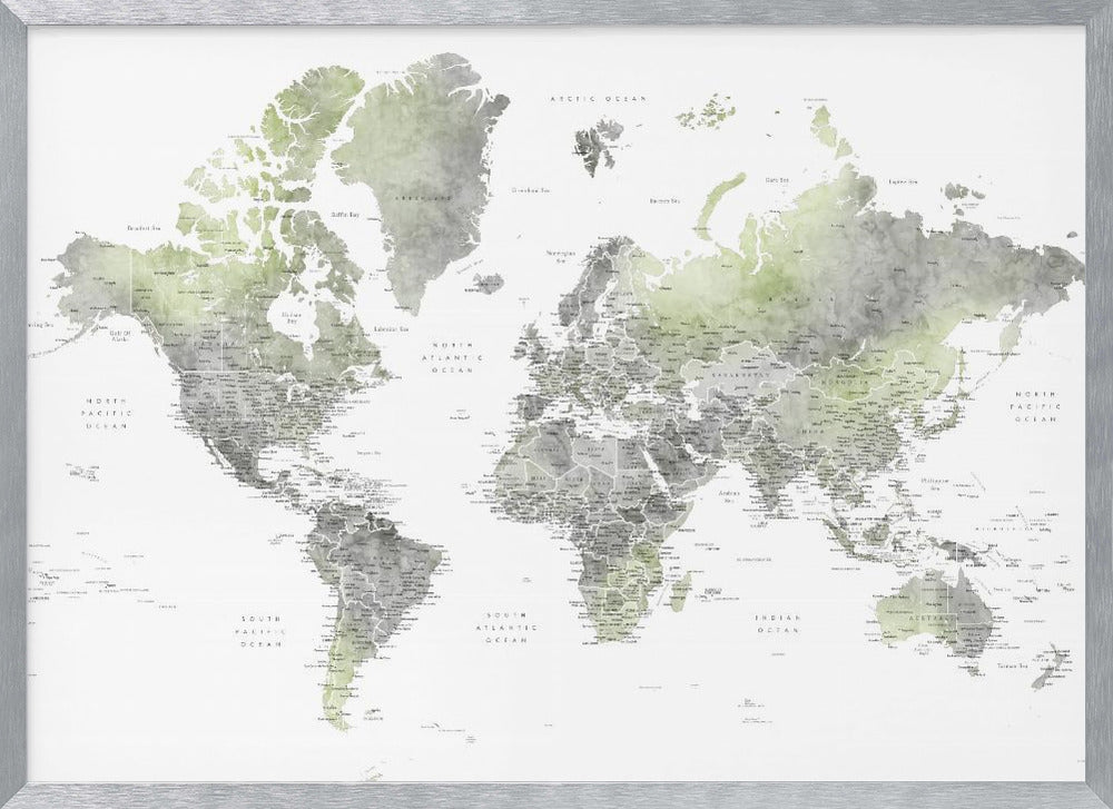 Detailed world map with cities, Hollace Poster