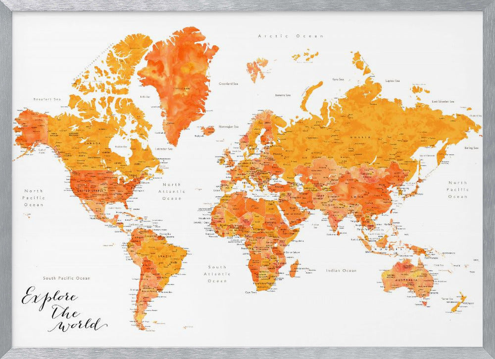 Explore world map with cities, Carlotta Poster