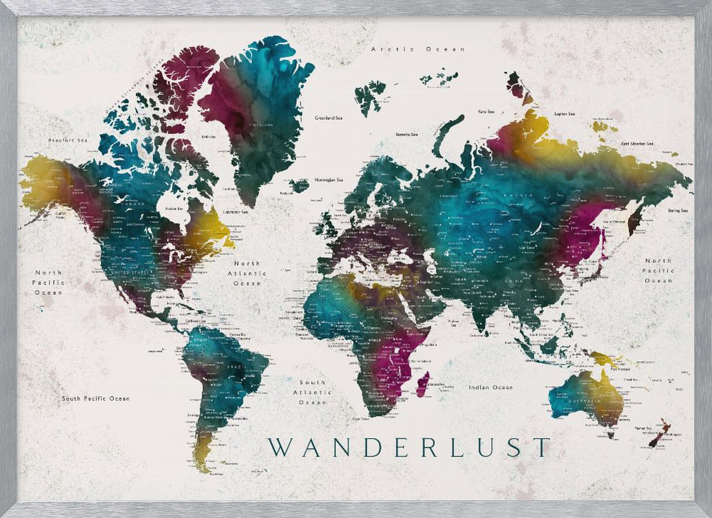 Charleena world map with cities, Wanderlust Poster