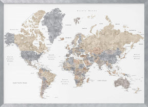 Watercolor world map with cities, Gouri Poster