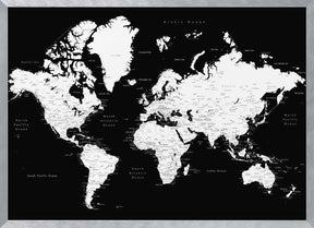 Black and white world map with cities, Connie Poster