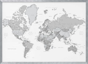 Gray world map with cities, Chas Poster