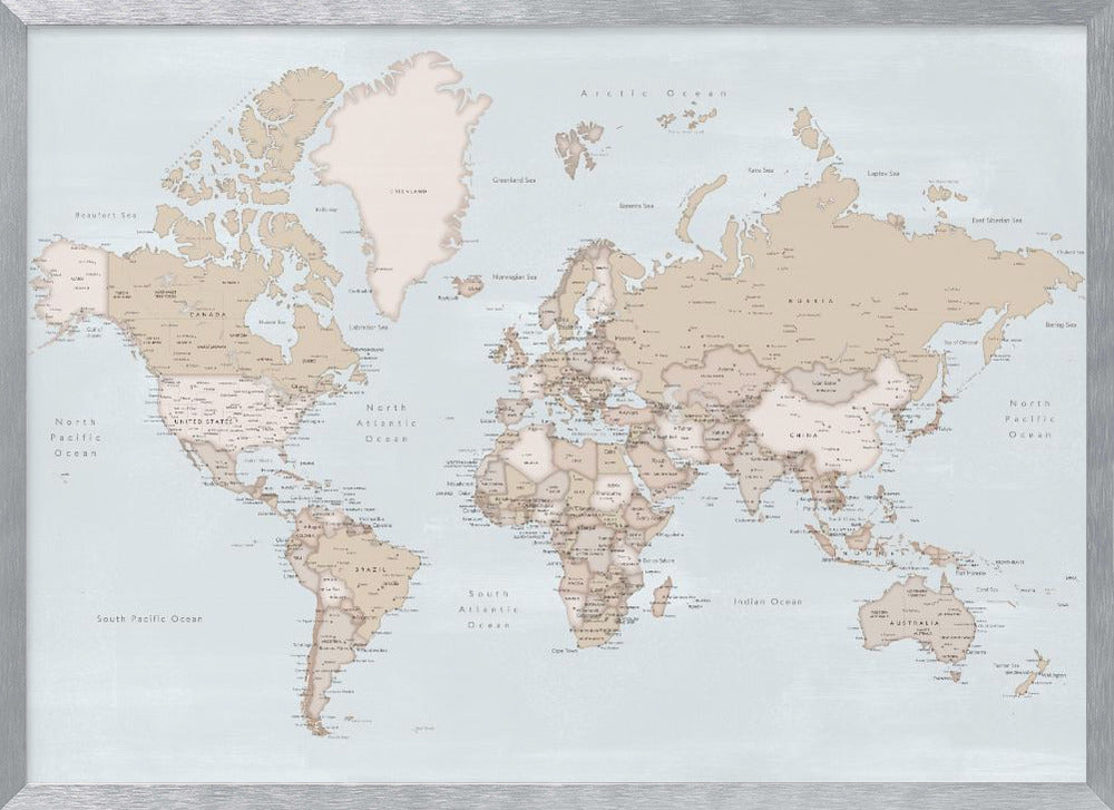 Rustic world map with cities, Renisha Poster