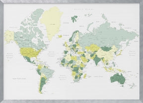 Green world map with cities, Kapueo Poster