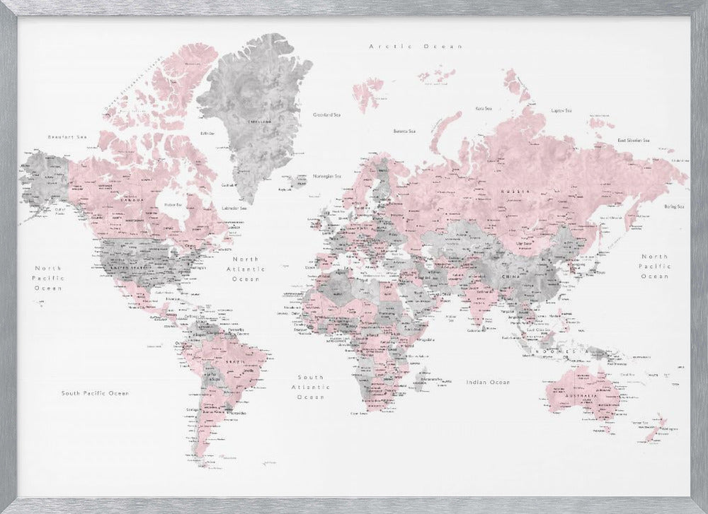 Watercolor world map with cities, Xenia Poster