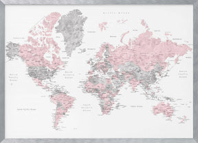 Watercolor world map with cities, Xenia Poster