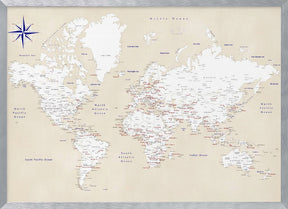 Rustic world map with cities, Deuce Poster