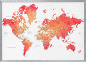 Watercolor world map with cities, Keats Poster