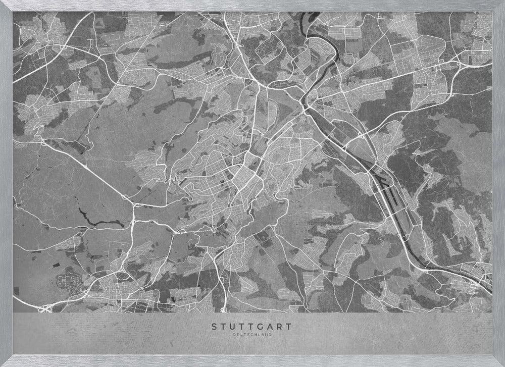 Gray vintage map of Stuttgart downtown Germany Poster