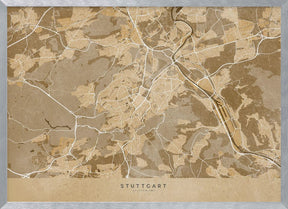 Sepia vintage map of Stuttgart downtown Germany Poster