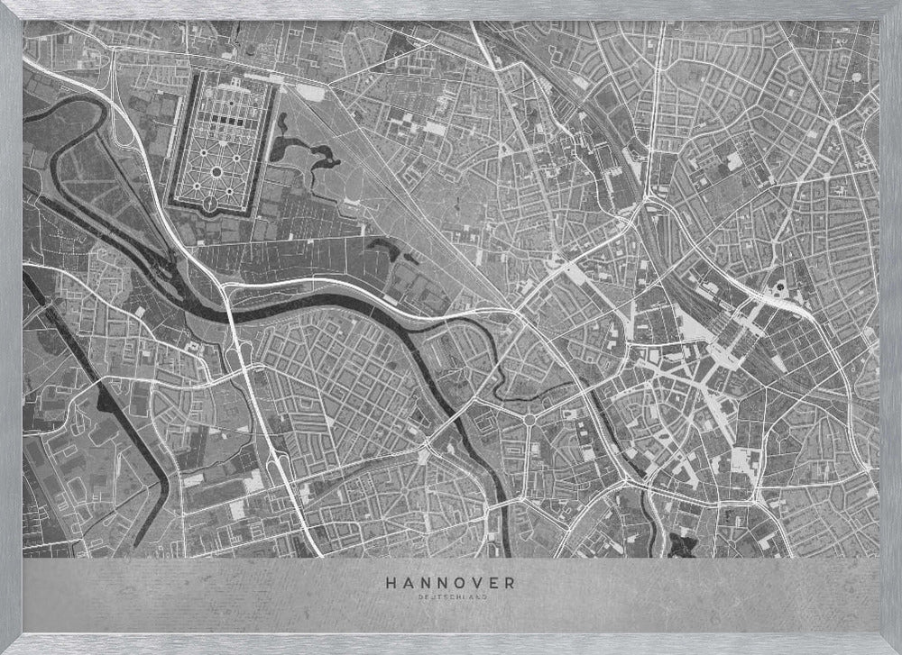 Gray vintage map of Hannover downtown Germany Poster