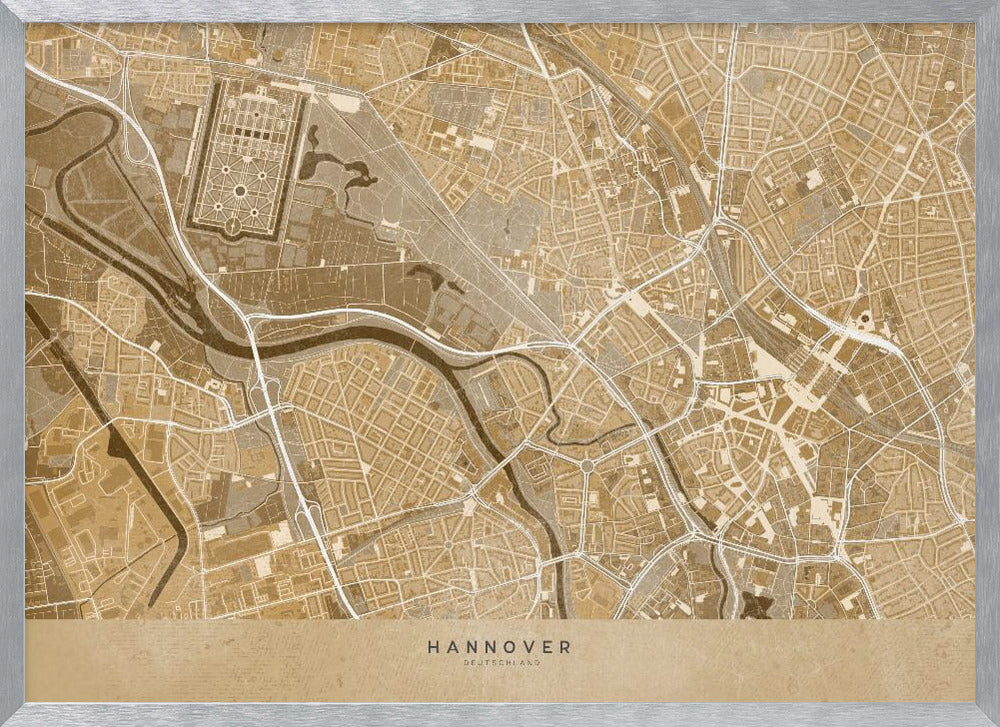 Sepia vintage map of Hannover downtown Germany Poster