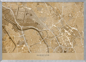 Sepia vintage map of Hannover downtown Germany Poster