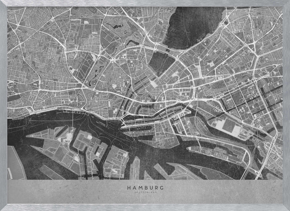 Gray vintage map of Hamburg downtown Germany Poster