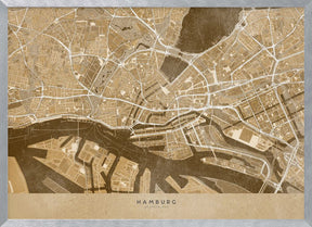 Sepia vintage map of Hamburg downtown Germany Poster