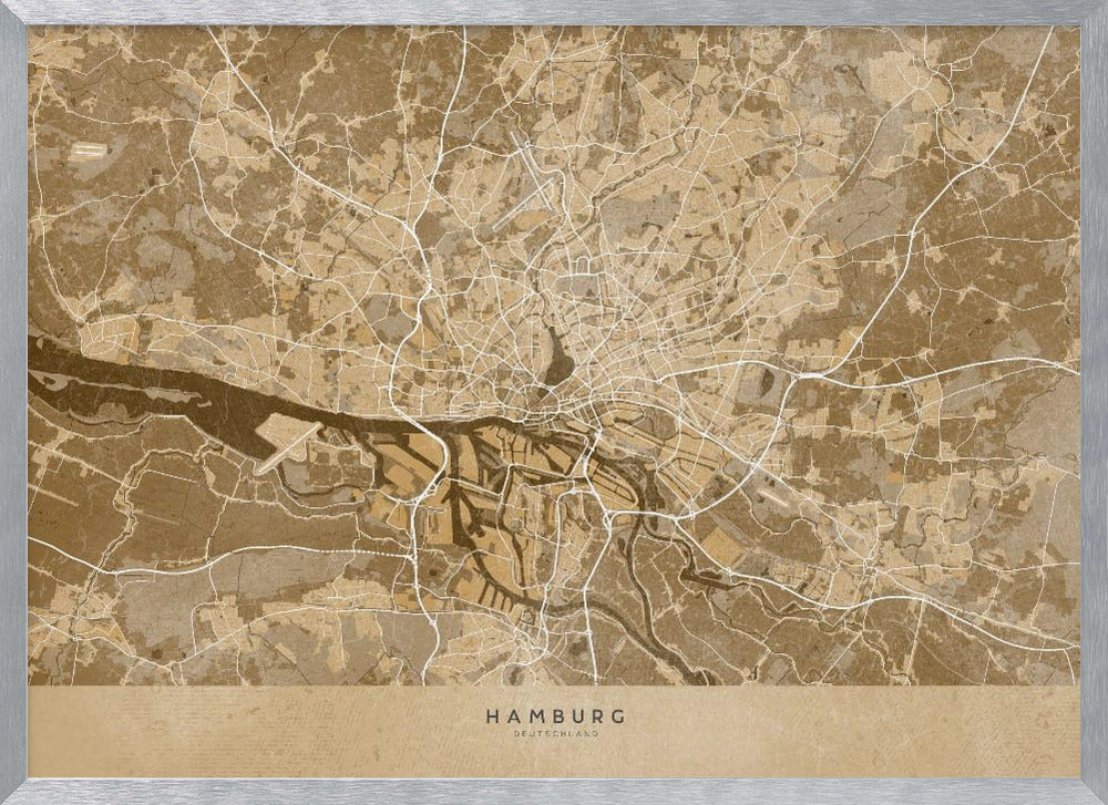 Sepia vintage map of Hamburg Germany Poster