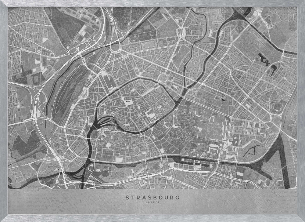 Gray vintage map of Strasbourg downtown France Poster