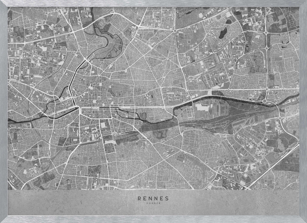 Gray vintage map of Rennes France Poster