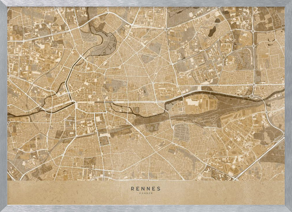 Sepia vintage map of Rennes France Poster