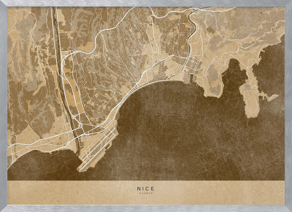 Sepia vintage map of Nice France Poster