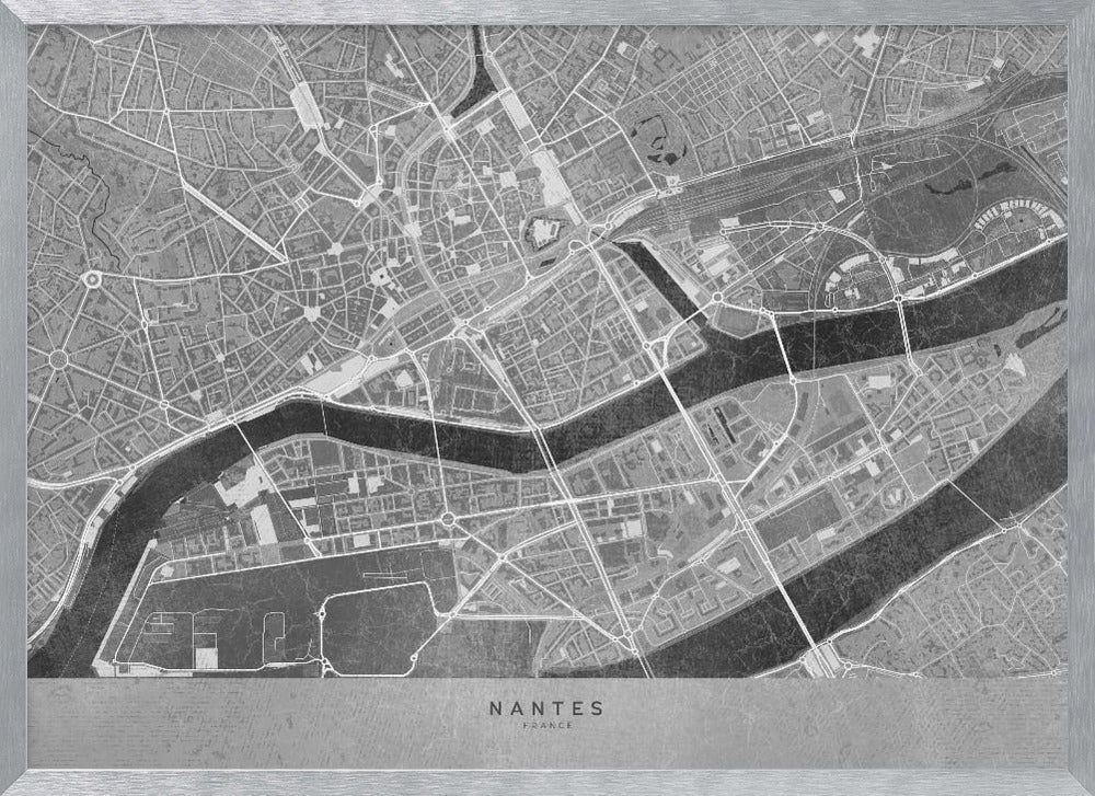 Gray vintage map of Nantes downtown France Poster