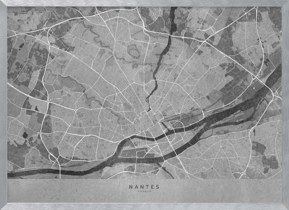 Gray vintage map of Nantes France Poster