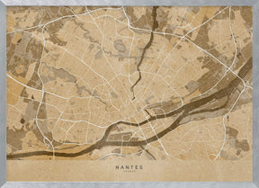 Sepia vintage map of Nantes France Poster