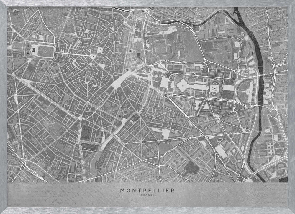 Gray vintage map of Montpellier downtown France Poster