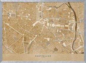 Sepia vintage map of Montpellier downtown France Poster