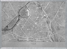 Gray vintage map of Lille downtown France Poster