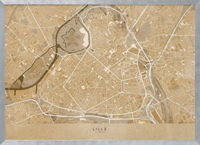 Sepia vintage map of Lille downtown France Poster