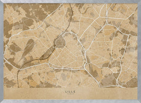 Sepia vintage map of Lille France Poster