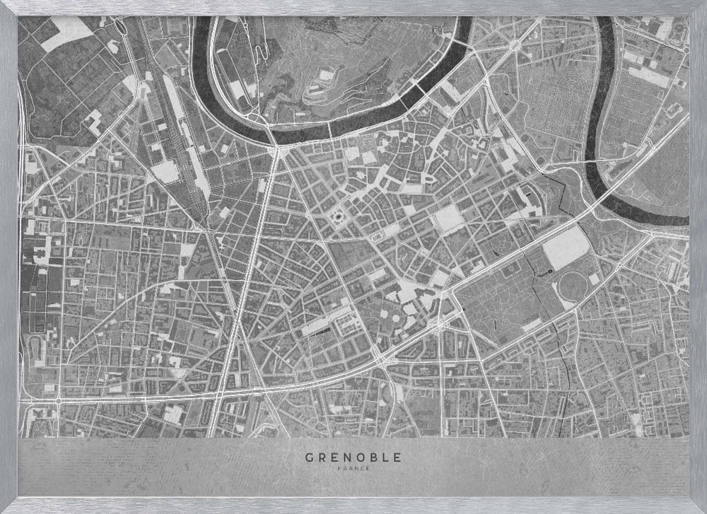 Gray vintage map of Grenoble downtown France Poster