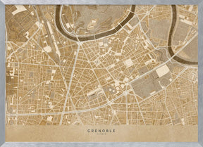 Sepia vintage map of Grenoble downtown France Poster