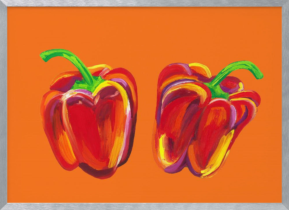 Peppers On Orange Poster