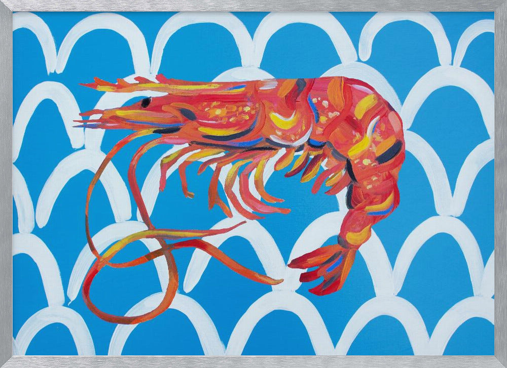 Prawn On Blue Wavey Poster