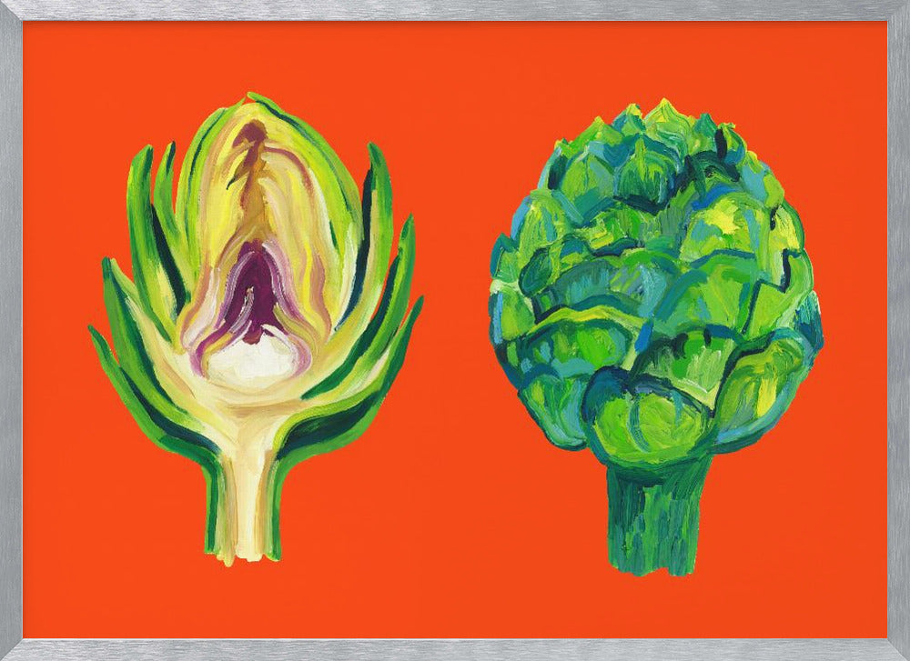 Artichokes On Orange Poster