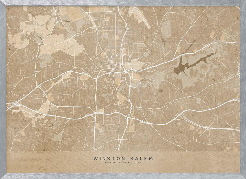 Map of Winston Salem (NC, USA) in sepia vintage style Poster