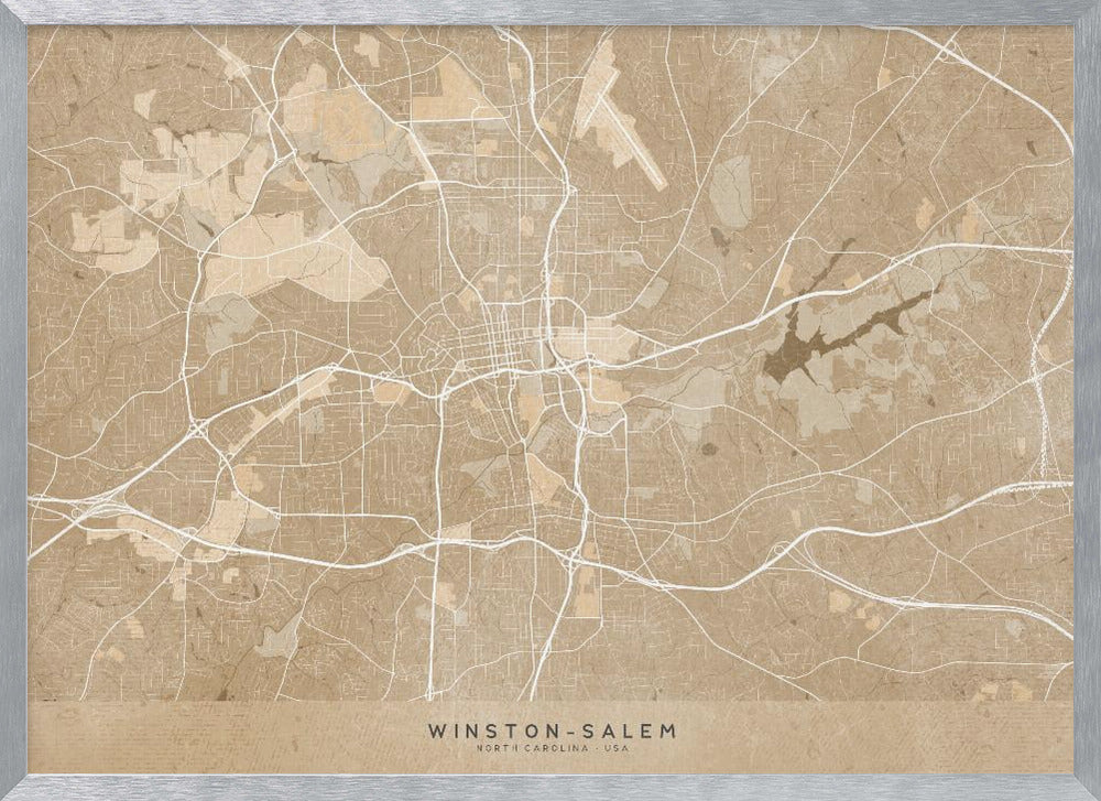 Map of Winston Salem (NC, USA) in sepia vintage style Poster