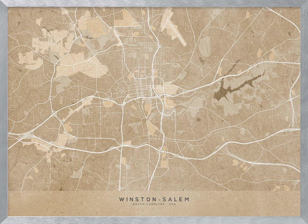 Map of Winston Salem (NC, USA) in sepia vintage style Poster