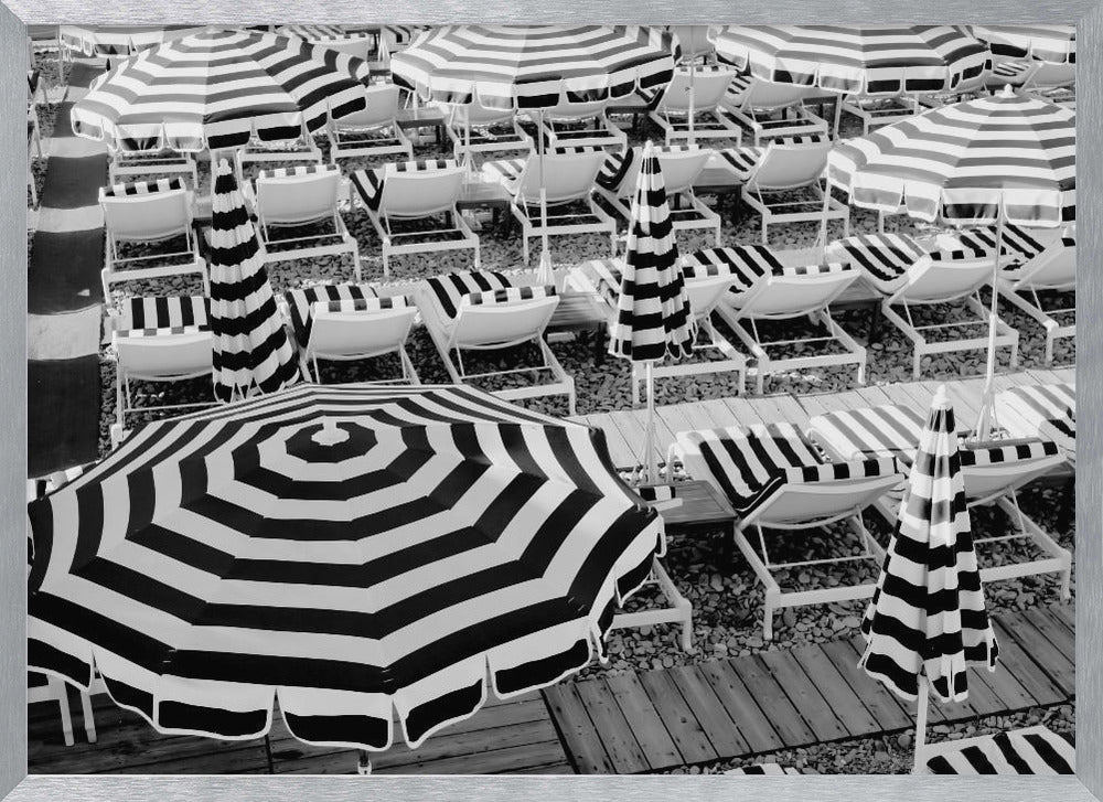 Black and White Beach Umbrellas II Poster