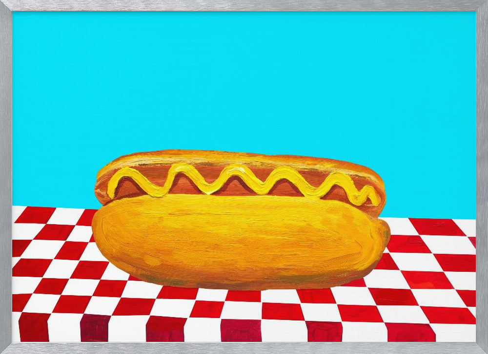 Hot Dog With Mustard Red Check Blue Poster