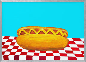 Hot Dog With Mustard Red Check Blue Poster