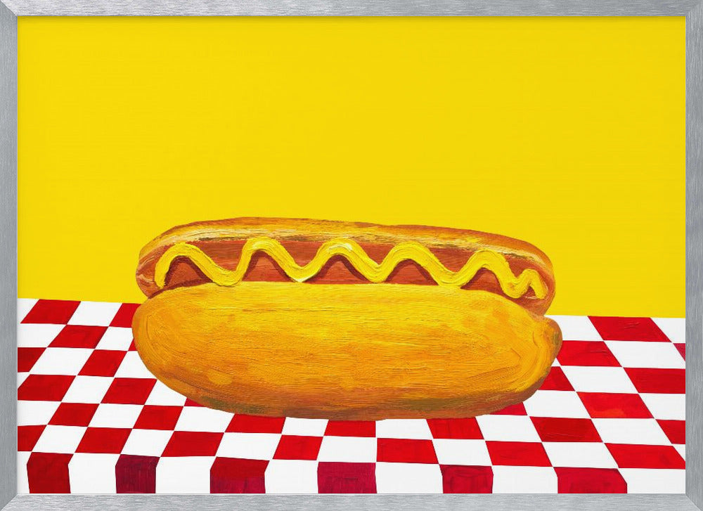 Hot Dog With Mustard Red Check Yellow Poster